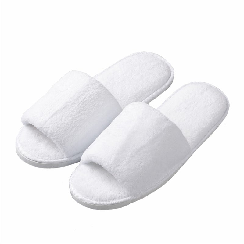 KHC-KHF Spa Slipper 5 Pairs of White Velvet Open Toe Slippers with Travel Bags Slippers Unisex for Guest Women Men for Spa Party Guest Hotel Travel Washable - Image 1
